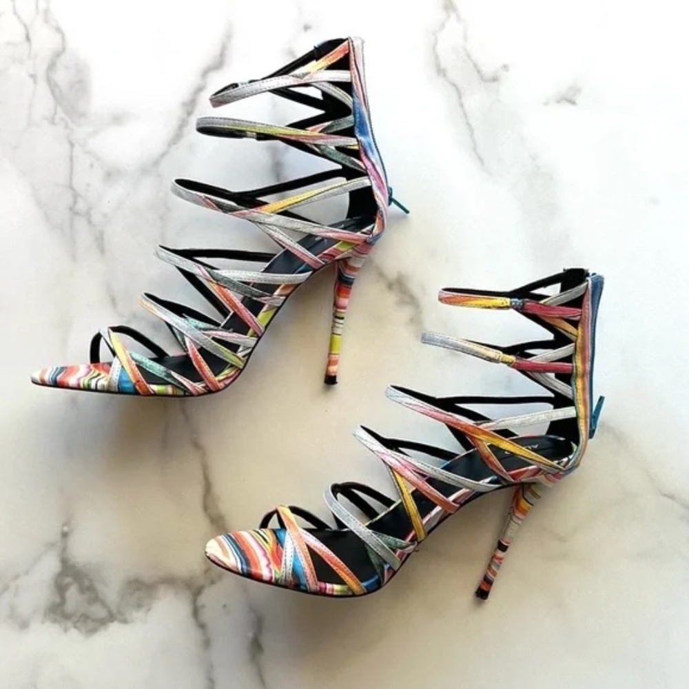 Aldo Bonabella-5 Multicolor Neon Strappy Open-Toe Stiletto Sandals 7.5 - Picture 2 of 11